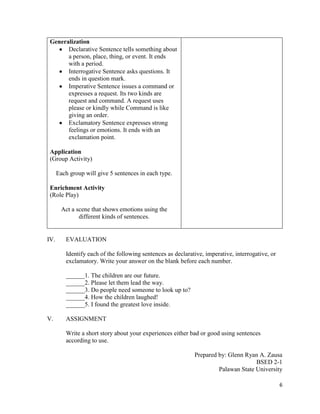 Generalization Activity In Lesson Plan Adetailedlessonplaninenglish 130124181831-phpapp01 | PDF