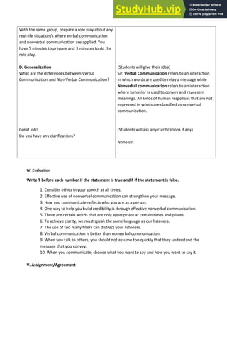 A Detailed Lesson Plan in English (Oral English Verbal and Non-Verbal ...
