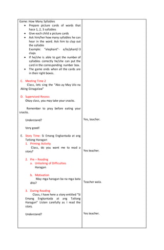 A detailed lesson plan in kinder | DOCX