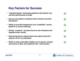 Key Factors for Success
 • “Industrial-grade” technology platforms that deliver true
   real-time performance at scale

 •...
