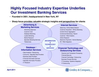 Highly Focused Industry Expertise Underlies
    Our Investment Banking Services
   • Founded in 2001, headquartered in New...