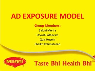 AD EXPOSURE MODEL
Group Members:
Saloni Mehra
Urvashi Athavale
Qais Husein
Sheikh Rehmatullah
 