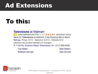Ad Extensions
To this:
PPC Masters Hamburg 2014 – Konferenz für PPC, SEA &
AdWords
 