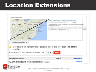 Location Extensions
PPC Masters Hamburg 2014 – Konferenz für PPC, SEA &
AdWords
 