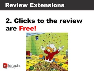 Review Extensions
2. Clicks to the review
are Free!
 