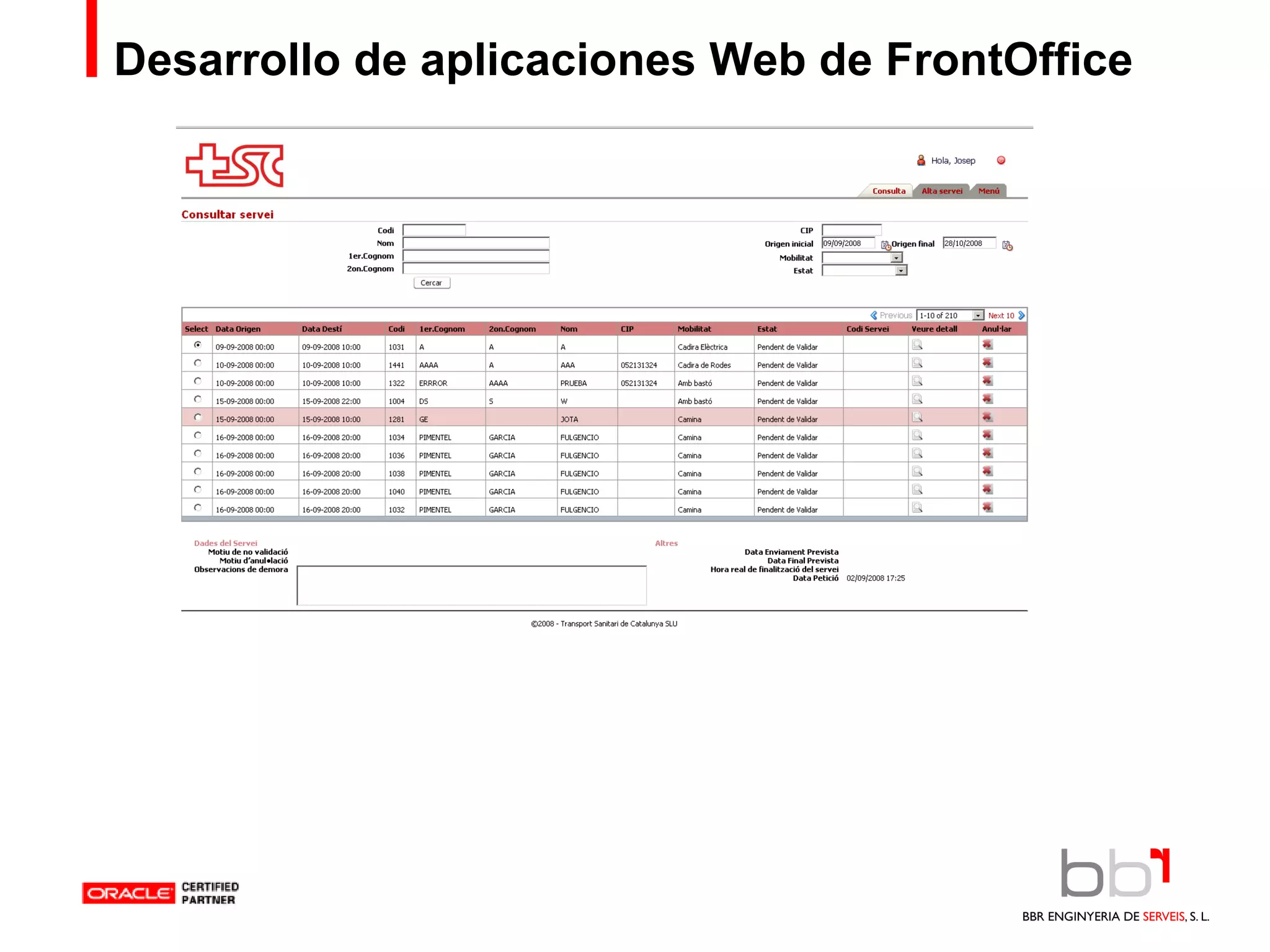 Desarrollo de aplicaciones Web de FrontOffice 