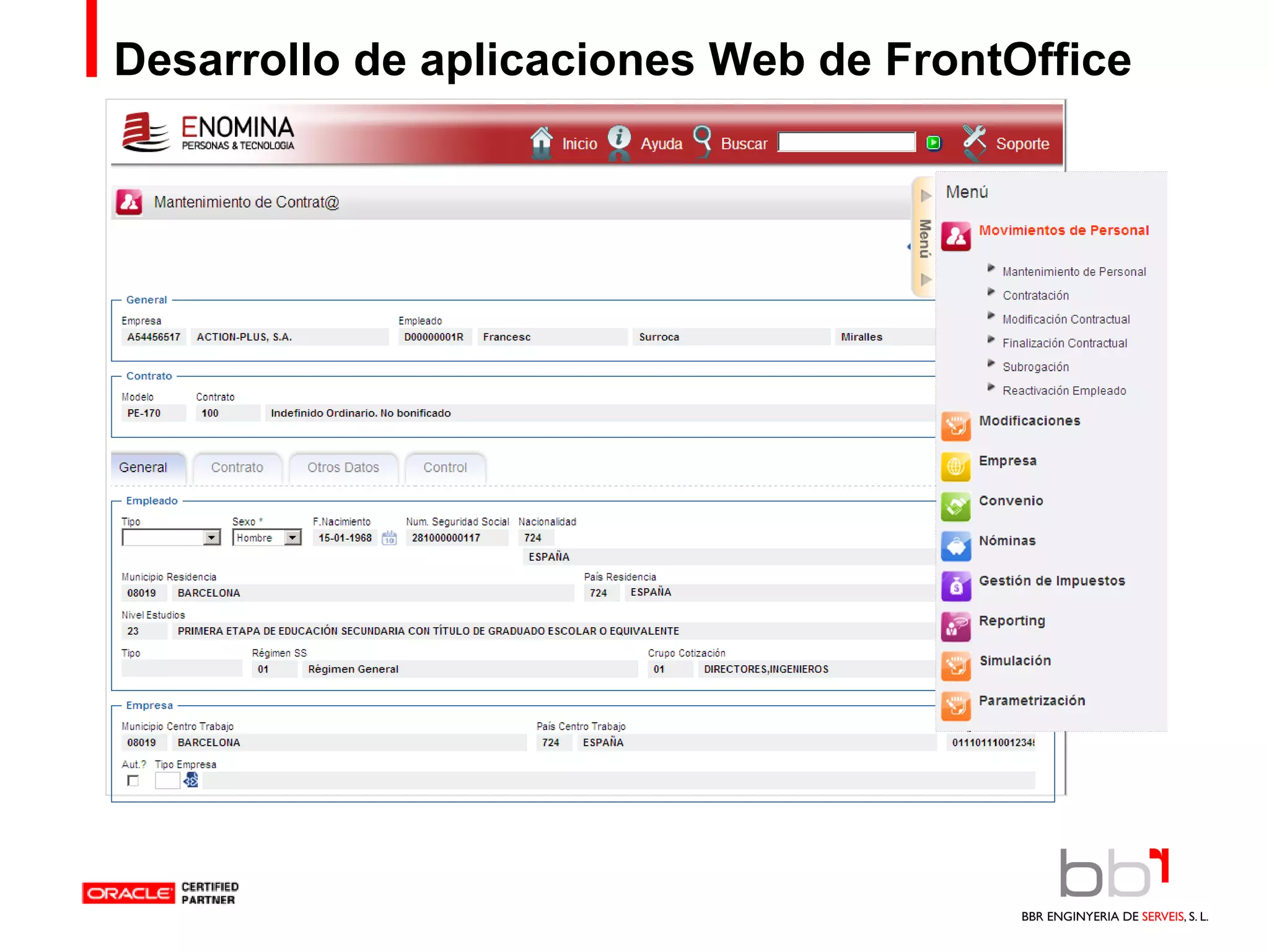 Desarrollo de aplicaciones Web de FrontOffice Demo ENomina 