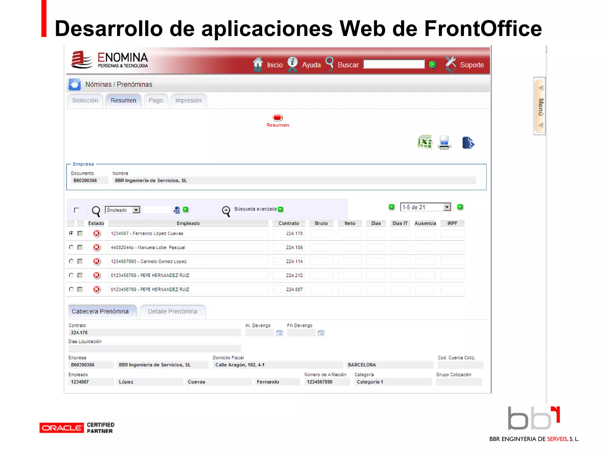 Desarrollo de aplicaciones Web de FrontOffice Demo ENomina 