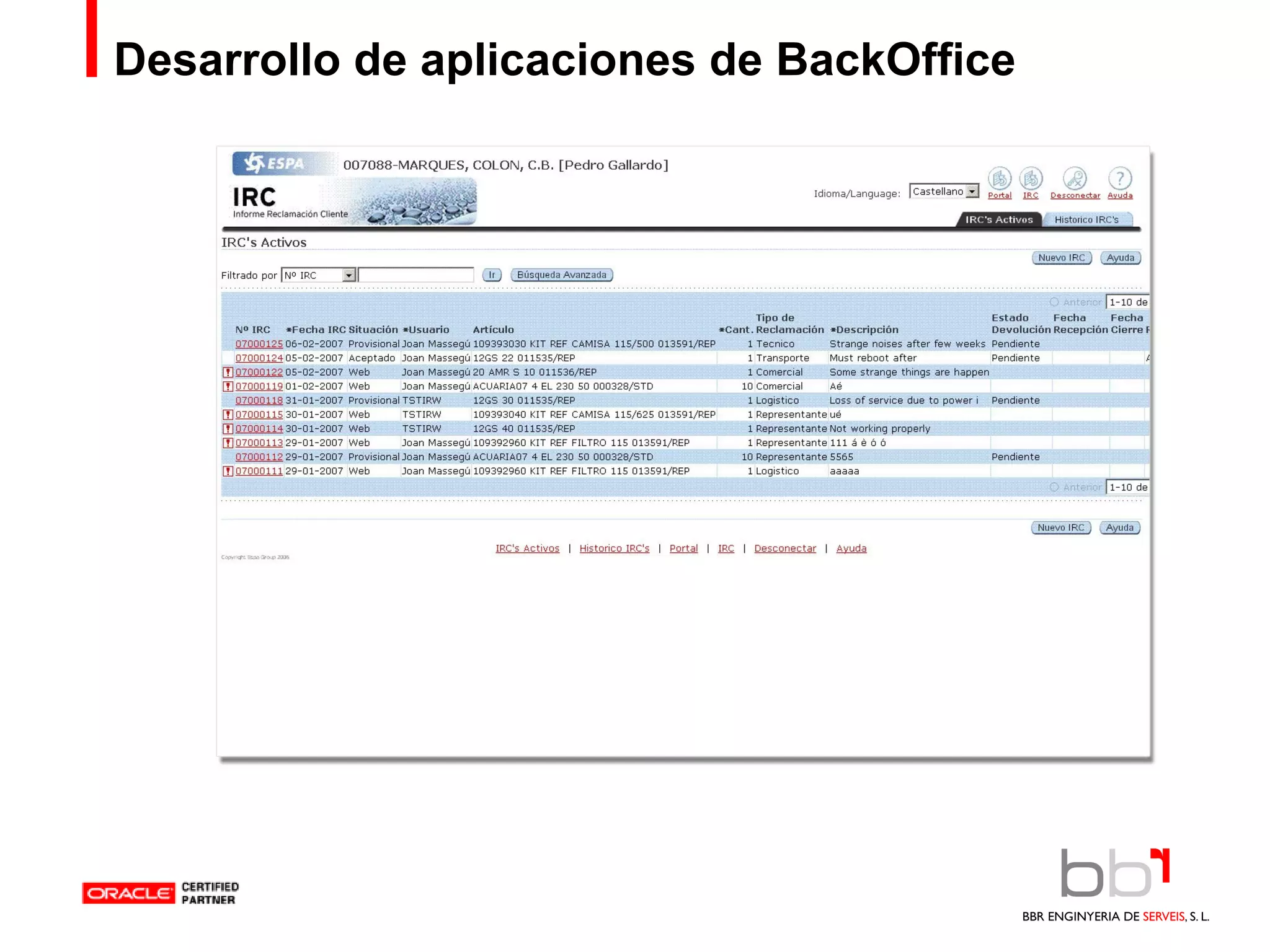 Desarrollo de aplicaciones de BackOffice 