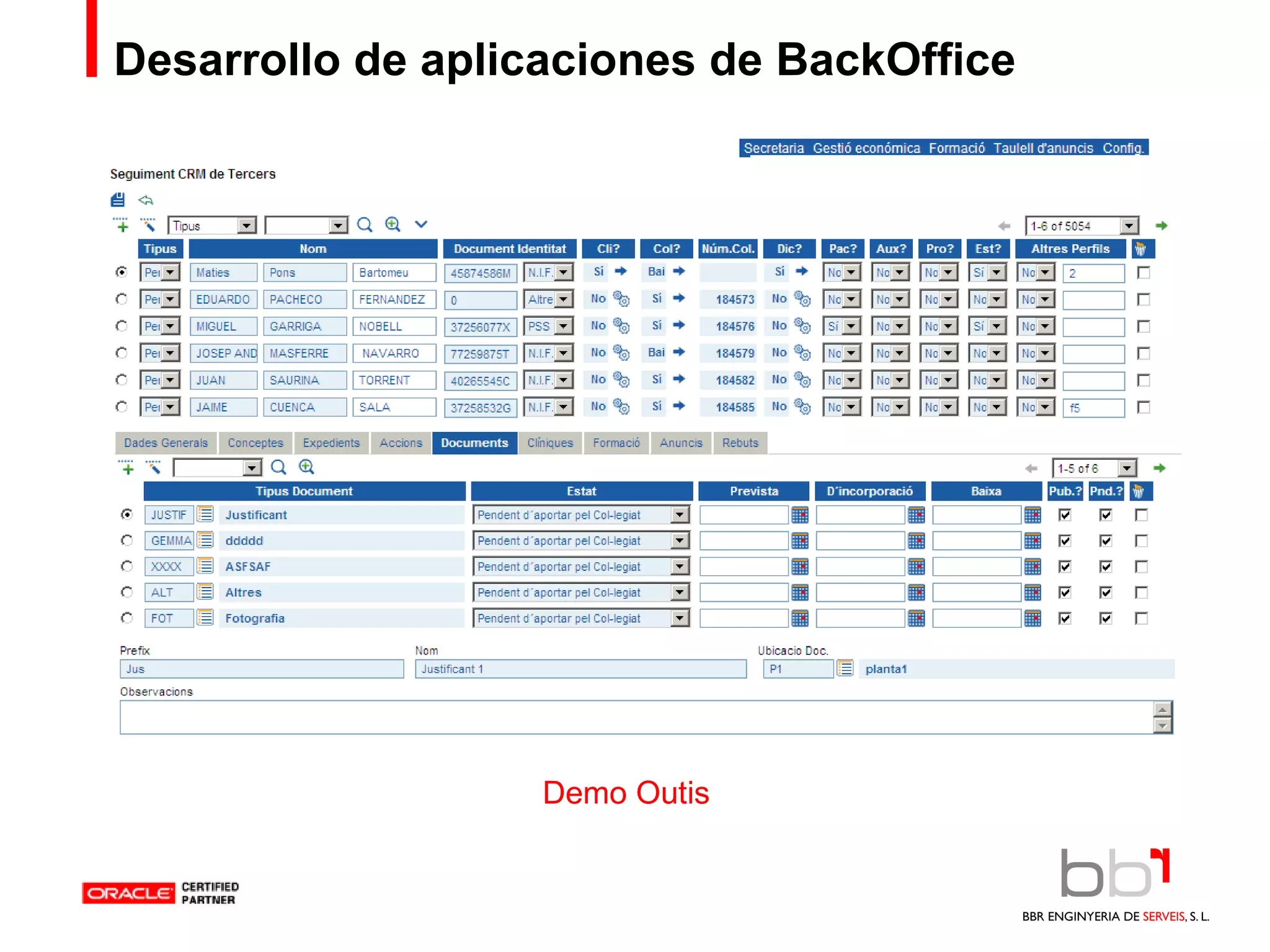 Desarrollo de aplicaciones de BackOffice Demo Outis 
