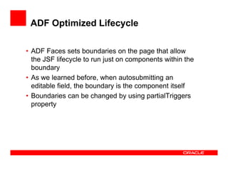 JSF Lifecycle – Postback Immediate
1. Restore View
2. Apply Request Values
6. Render Response

•
•
•
•

We clicked the Res...