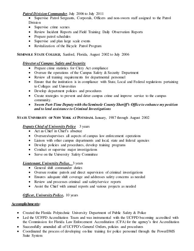 District commander resume