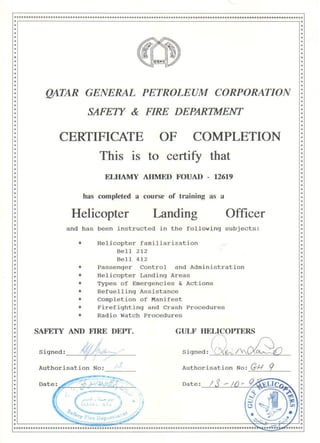 Helicopter Landing Officer Certificate