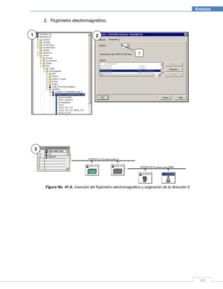 142
Anexos
2. Flujómetro electromagnético.
Figura No. 41.A. Inserción del flujómetro electromagnético y asignación de la dirección 5.
1 2
3
5
 