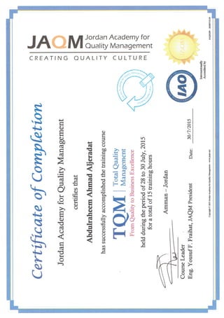 TQM Training Certificate