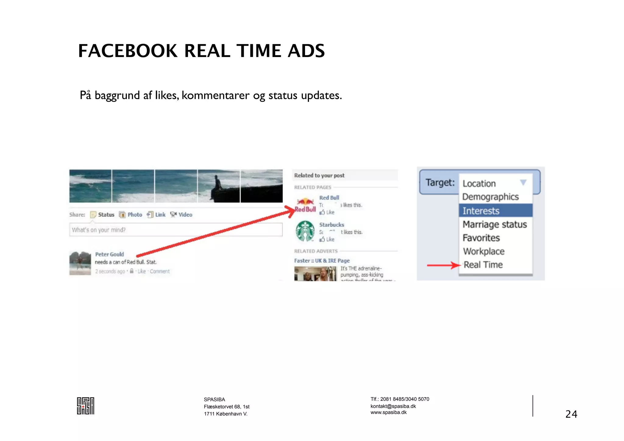 FACEBOOK REAL TIME ADS

På baggrund af likes, kommentarer og status updates.




                        SPASIBA                        Tlf.: 2081 8485/3040 5070
                        Flæsketorvet 68, 1st           kontakt@spasiba.dk
                        1711 København V.              www.spasiba.dk
                                                                                   24
 