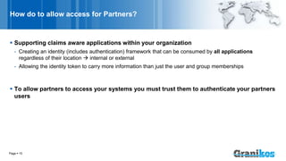 How do to allow access for Partners?
 Supporting claims aware applications within your organization
- Creating an identit...