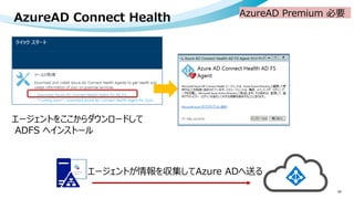 42
AzureAD Premium 必要
AzureAD Connect Health
エージェントをここからダウンロードして
ADFS へインストール
エージェントが情報を収集してAzure ADへ送る
 