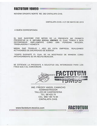Carta recomendación FACTOTUM 19M99