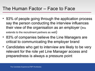 The Human Factor – Face to Face
• 93% of people going through the application process
say the person conducting the interv...