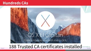...
Hundreds CAs
.
Impact
.
74/103
...
188 Trusted CA certificates installed
 