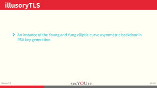 ..
illusoryTLS
.
illusoryTLS
.
29/103
. An instance of the Young and Yung elliptic curve asymmetric backdoor in
RSA key ge...