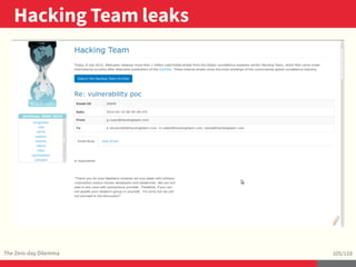 ..
Hacking Team leaks
.
The Zero-day Dilemma
.
105/118
..
 
