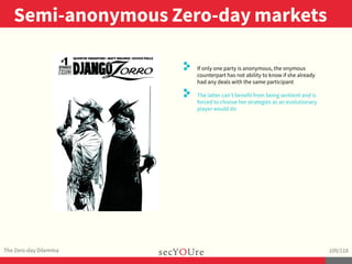 The Bazaar, the Maharaja’s Ultimatum, and the Shadow of the Future: Extortion and Cooperation in the Zero-day Market - CODE BLUE 2015, Tokyo Slide 148