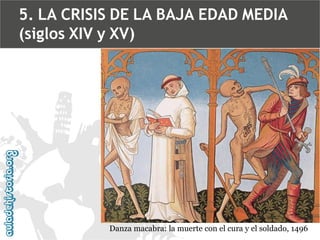 5. LA CRISIS DE LA BAJA EDAD MEDIA
(siglos XIV y XV)

Danza macabra: la muerte con el cura y el soldado, 1496

 