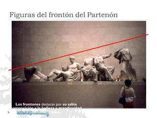 Losfrontonesdestacanporsusabia 
composiciónylabellezaygrandiosidad 
delasactitudes. 
FigurasdelfrontóndelPartenón  