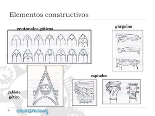 ventanalesgóticos 
gablete 
gótico 
gárgolas 
capiteles 
Elementosconstructivos  