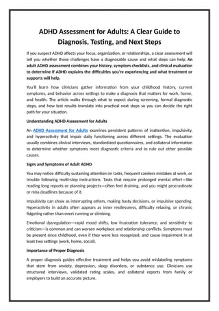 Adhd Reading Pattern ADHD Assessment for Adults A Clear Guide to Diagnosis, Testing, and ...