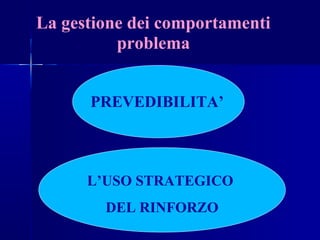 L’USO STRATEGICO
DEL RINFORZO
PREVEDIBILITA’
La gestione dei comportamenti
problema
 