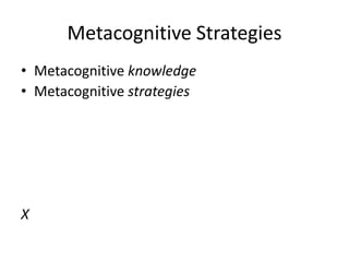 Metacognitive Strategies
• Metacognitive knowledge
• Metacognitive strategies




X
 