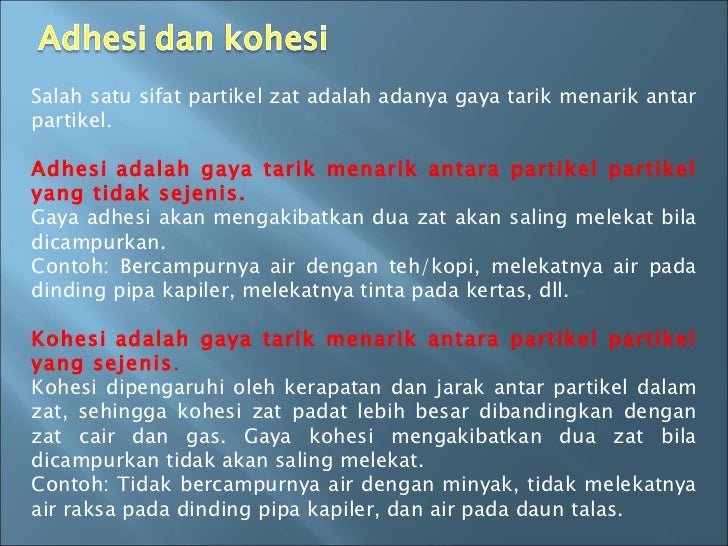 Kohesi Dan Adhesi Adhesi kohesi kapilaritas
