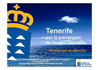 Tenerife
                                  por la prevención
                                  de riesgos laborales
                                       Gracias por su atención
                                       Gracias por su atención

The Canary Islands Statement on Occupational Risk Prevention
                      in support of the
       Seoul Declaration on Safety and Health at work
 