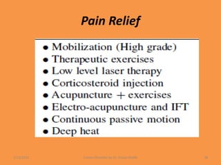 Pain Relief
1/13/2021 Frozen Shoulder by Dr. Shazia Khalfe 38
 