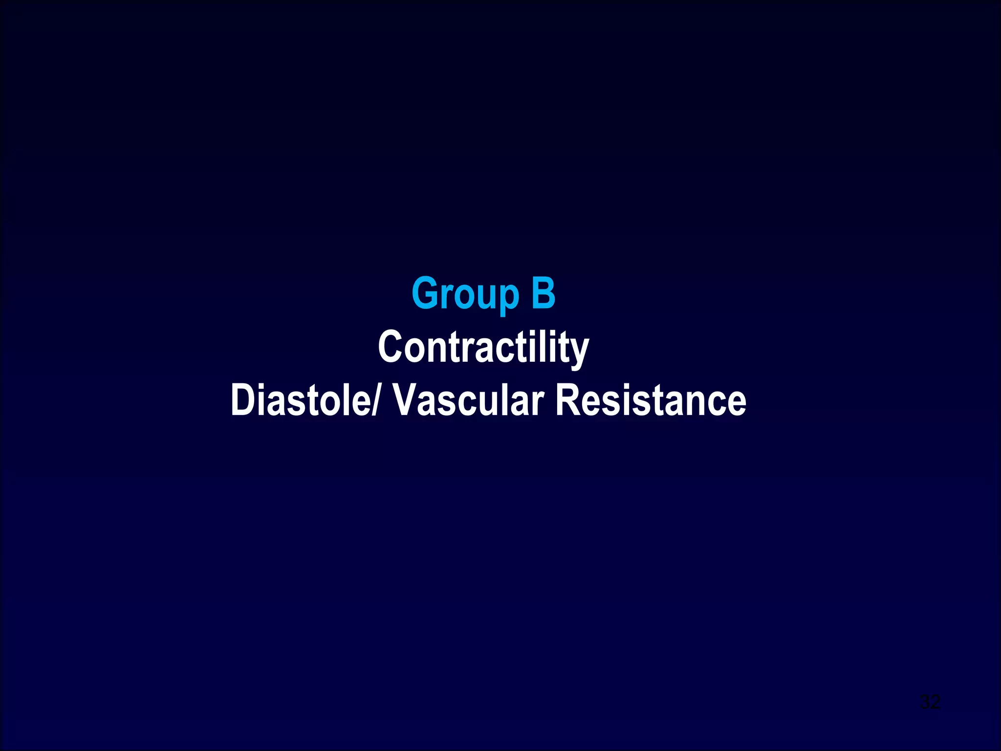 Group B
Contractility
Diastole/ Vascular Resistance
32
 