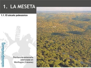 Penillanura extremeña adehesada en Monfragüe (Cáceres) 1.1. El zócalo paleozoico 
1.LA MESETA  