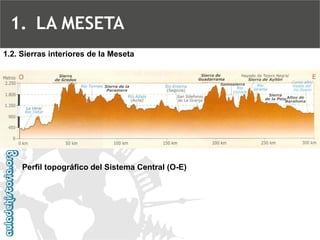 Perfil topográfico del Sistema Central (O-E) 
1.2. Sierras interiores de la Meseta 
1.LA MESETA  