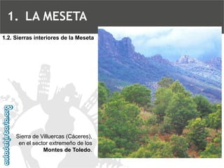 Sierra de Villuercas (Cáceres), en el sector extremeño de los Montes de Toledo. 1.2. Sierras interiores de la Meseta 
1.LA MESETA  