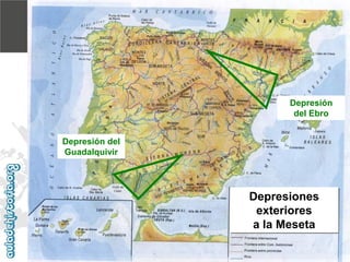 -Tema 1e. Grandes unidades morfoestructurales - 
Depresiones exteriores 
a la Meseta 
Depresión 
del Ebro 
Depresión del Guadalquivir  
