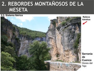 Serranía de CuencaHoces del Tajo2.3. Sistema IbéricoRelieve kárstico2. REBORDES MONTAÑOSOS DE LA MESETA  