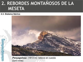 Penyagolosa (1813 m): relieve en cuesta (cara este) 2.3. Sistema Ibérico2. REBORDES MONTAÑOSOS DE LA MESETA  