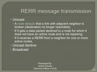 Rerr Ad hoc On-demand Distance Vector (AODV) Routing Protocol by Ashok ...
