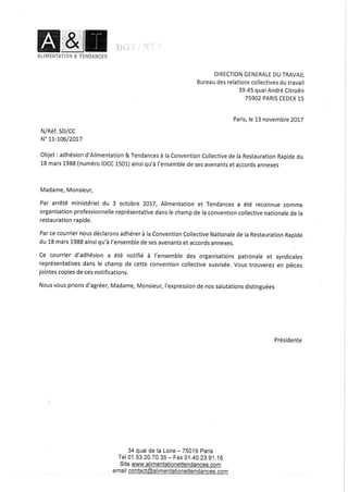 IDCC 1501 Lettre d'adhésion A et T