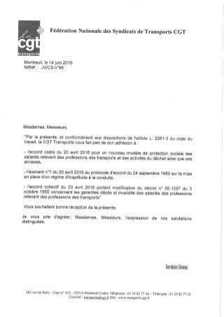 IDCC 16 - 779 - 1424 - 2149 Adhésion cgt sns transport accords et avenant 7 du 20 04 2016