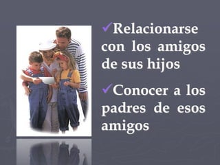 Disciplina continuación....Cada permiso es una decisión importante.Puede ser difícil pero necesario decir NO.La unión hace la fuerza.Cadenas de padres reafirmando disciplina.Vigilante pero sin demostrarlo Cuidado con los amigos consumidoresLa familia debe definir normas acerca del consumo de alcohol 