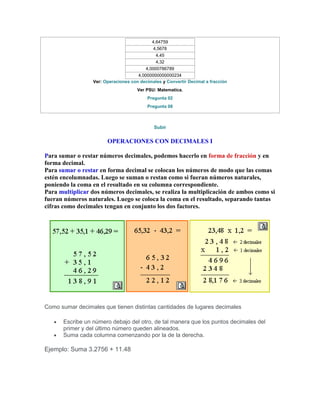 Adición de números decimales