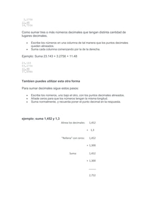 Adición de números decimales